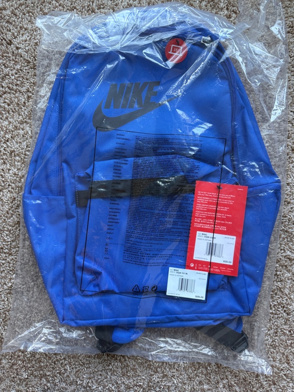 Nike Heritage Backpack, Game Royal/Black, NWT